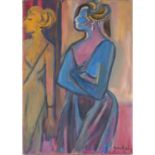 Yankel Feather (1920 - 2009), Ladies in Waiting, signed, oil on canvas, 71 x 51 cm See our story