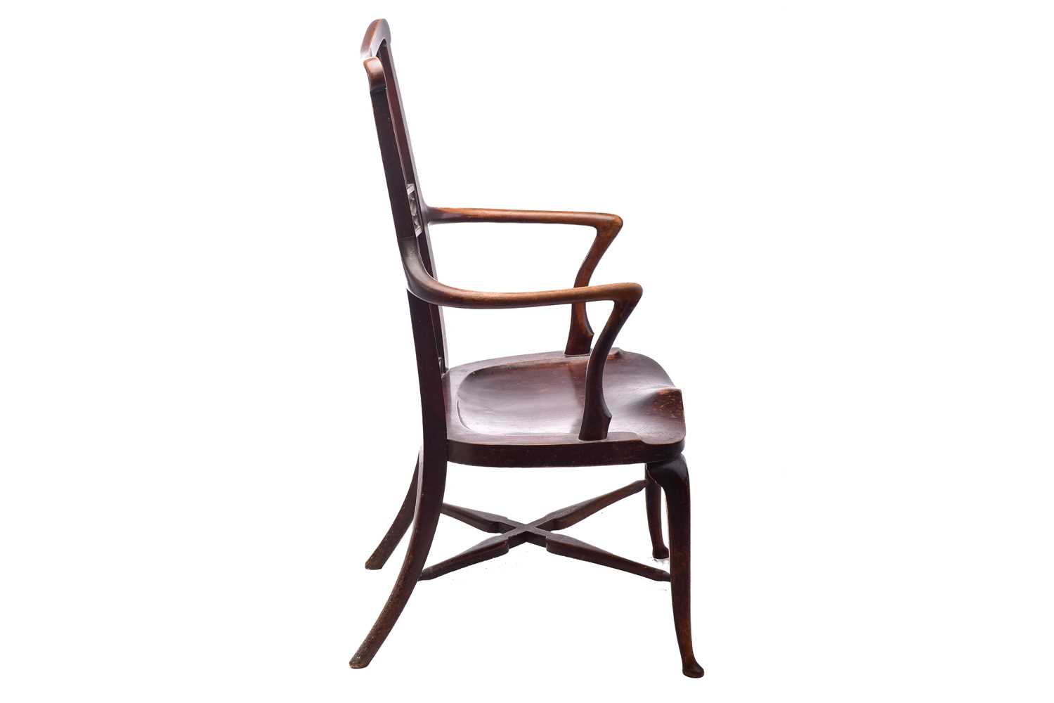A late 19th/early 20th century spindle back stained mahogany armchair, possibly American, with - Image 5 of 10