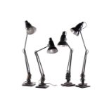 An original black-painted "The Angle Poise" adjustable lamp with a stepped square base and three