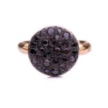 Pomellato - 'Sabbia' ring set with treated black diamonds, ring head comprising a round textured