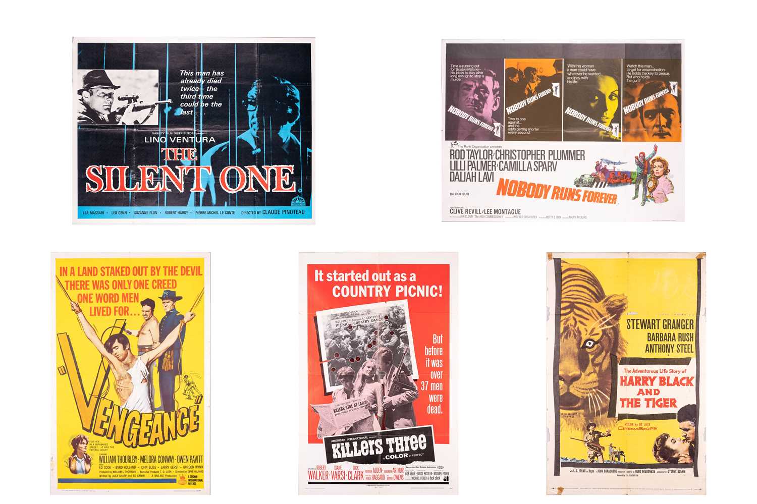 Five original quad film posters, comprising 'The Silent One' (1960s/1970s, 100 cm x 77 cm), 'Harry