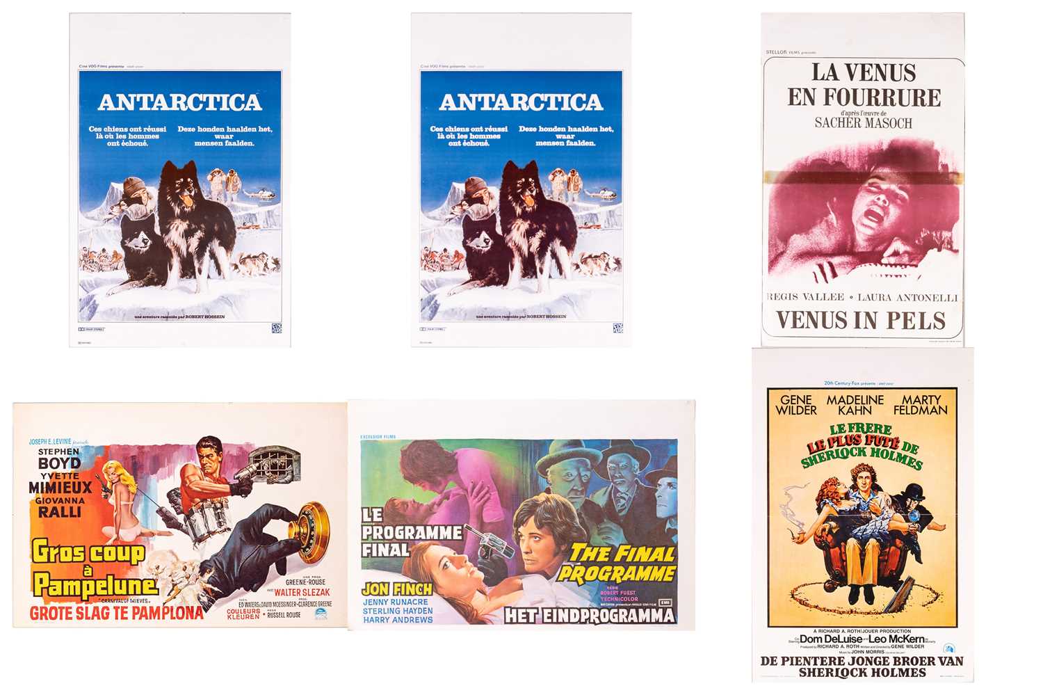 Six Belgian film posters / lobby cards, comprising 'Venus in Pels' (Venus in Furs, 1967, 33 cm x