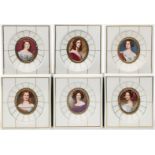 6 Porzellanminiaturen mit Frauenportraits nach der "Galerie der Schönen".