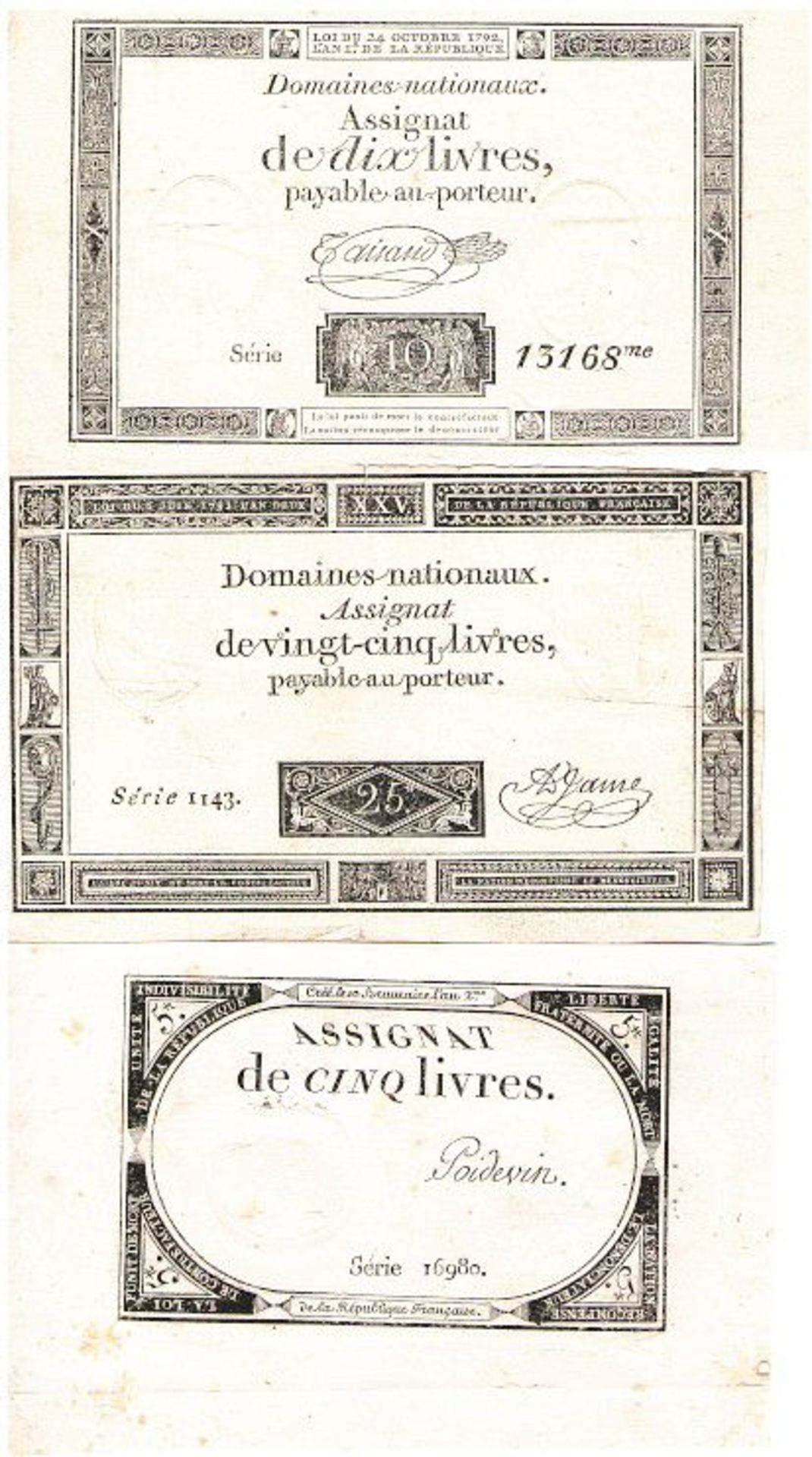 7 Assignaten mit verschiedenen Nennwerten, 1792-1794: - Bild 5 aus 5