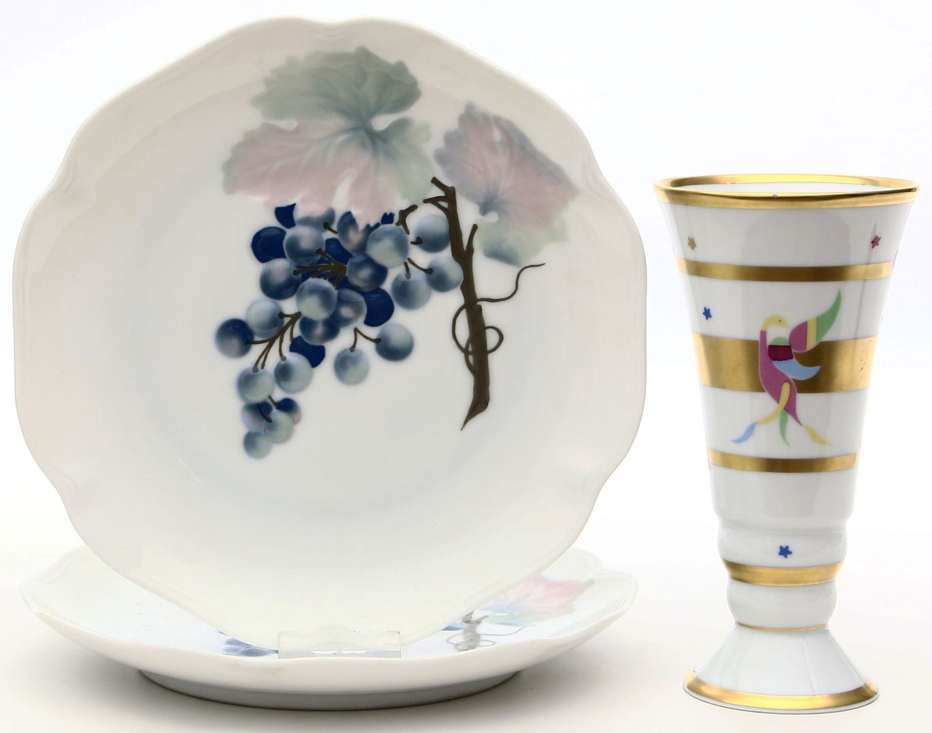 Paar Jugendstil-Teller und Vase im Art Deco-Stil, Rosenthal.