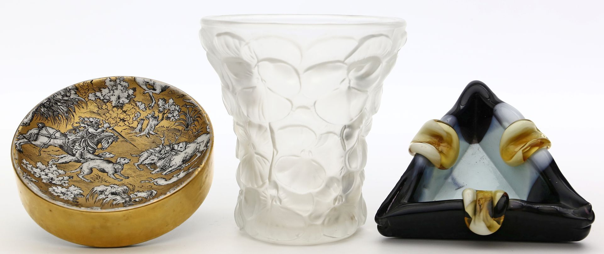 Art Deco-Vase, Murano-Ascher und Schale.