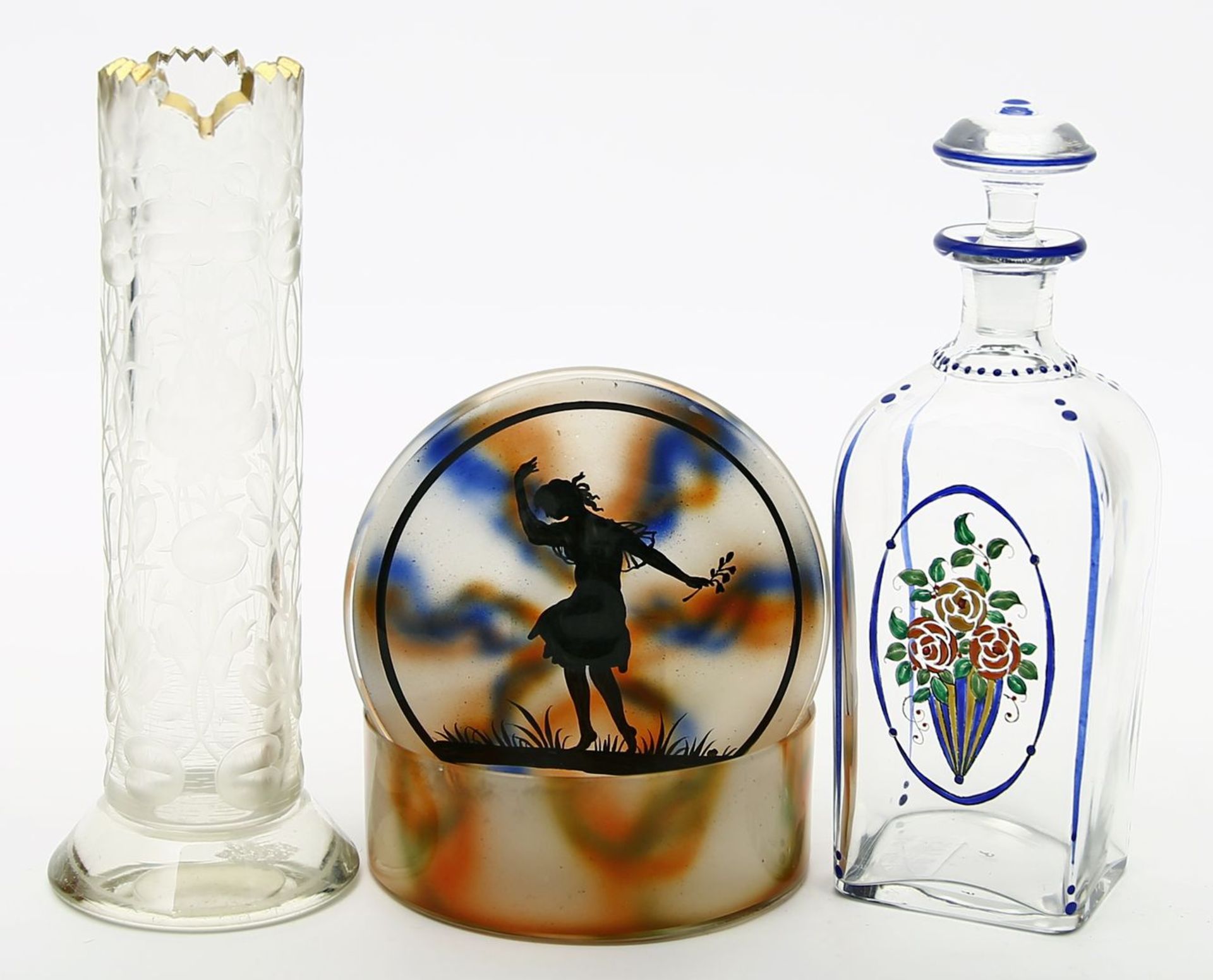 3 Teile Jugendstil- bzw. Art Deco-Glas: