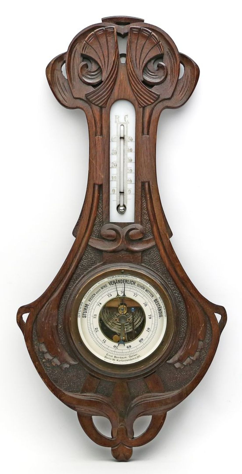 Jugendstil-Barometer mit Thermometer.