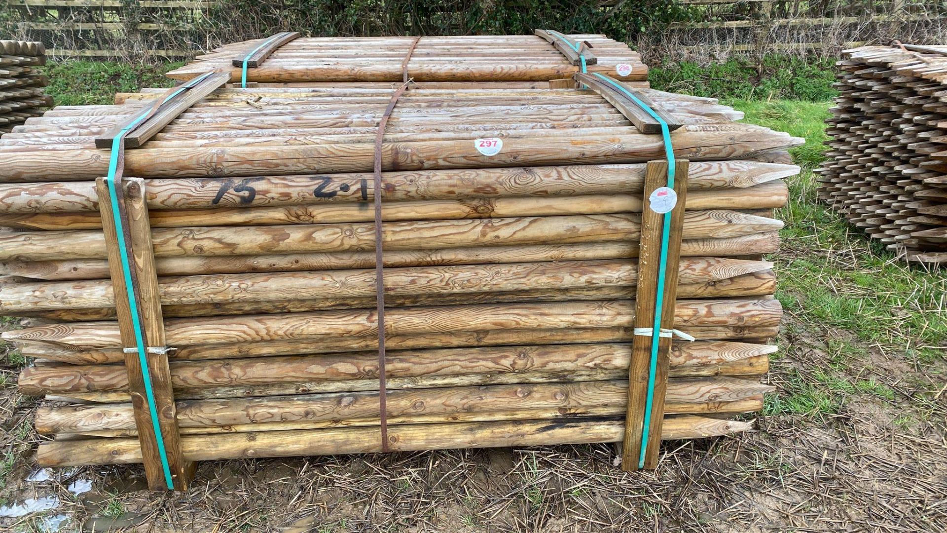 Pallet of 75 Wooden Fencing Posts 6ft x 3"