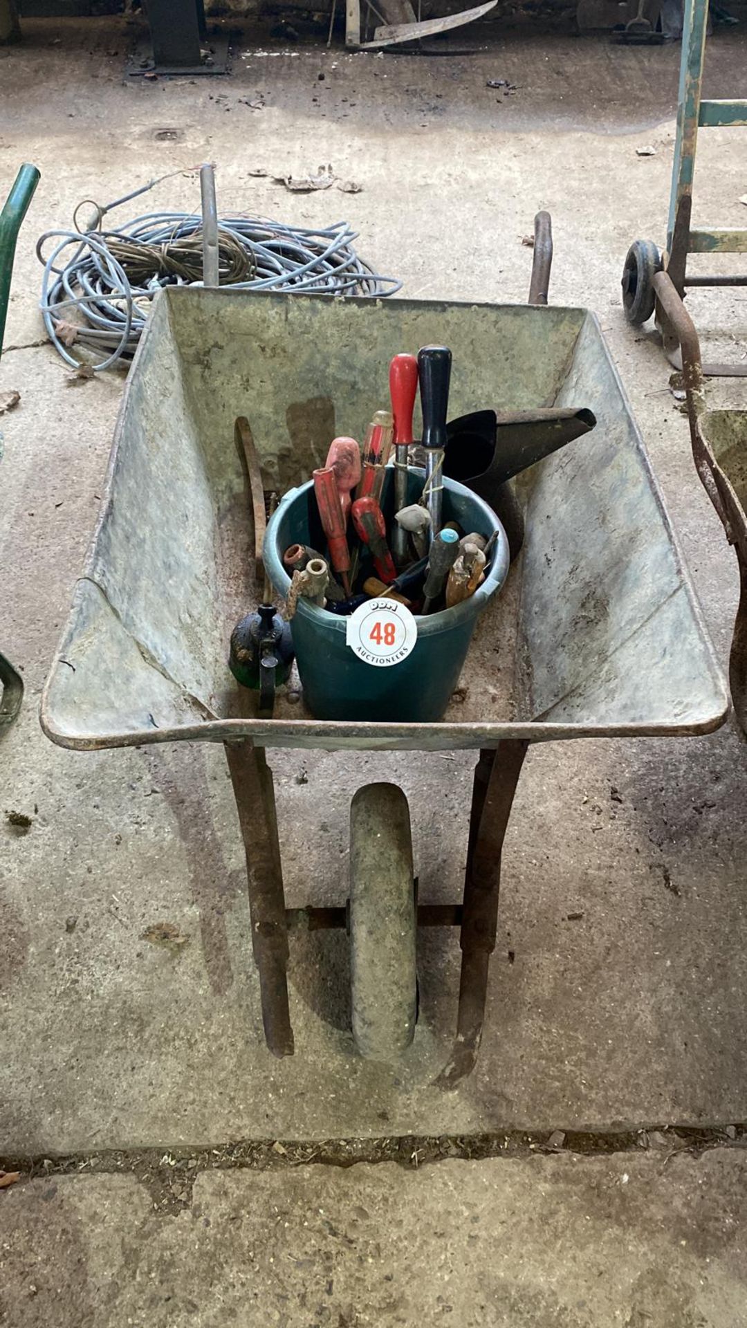 Wheelbarrow, Bucket,