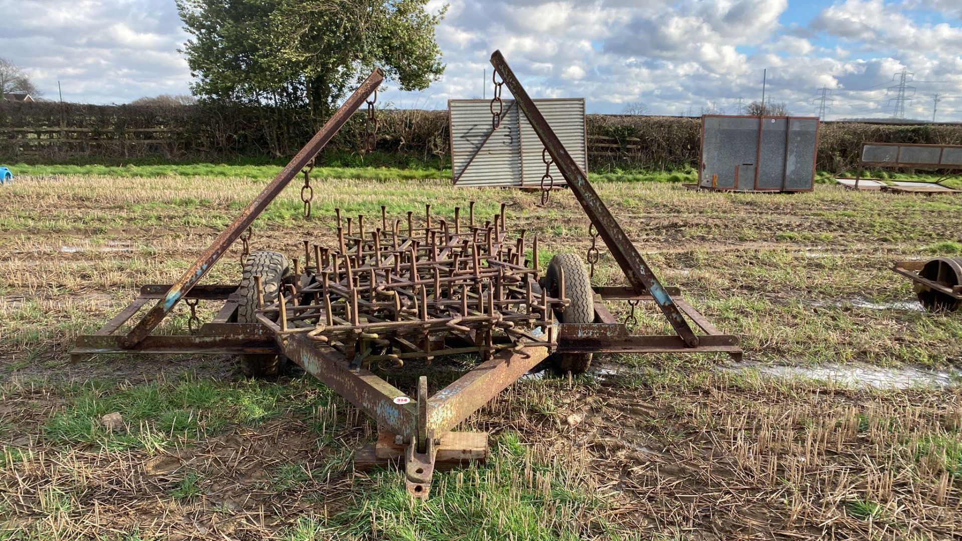 Set of 6 Duck Foot Seed Harrows with Wheeled Carrier