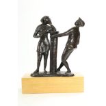 Bronzen sculptuur van jongen en meisje