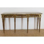 Goudlak Gustavian console met marmeren