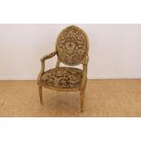Verguld houten Louis XVI fauteuil
