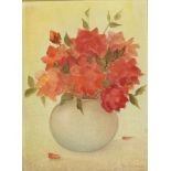 Schilderij: vaas met rode bloemen