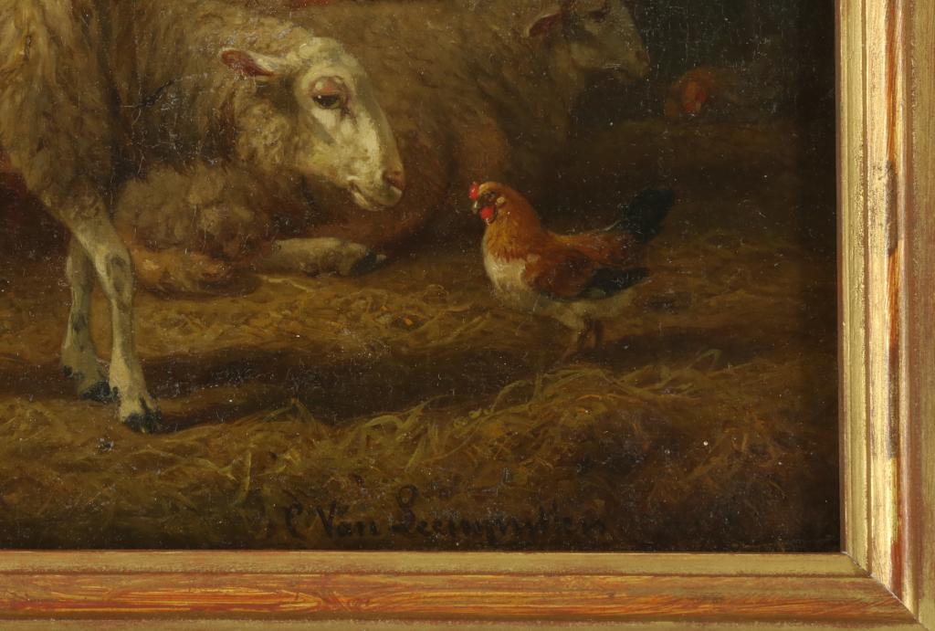 Cornelis van Leemputten, schapen in stal - Image 2 of 4