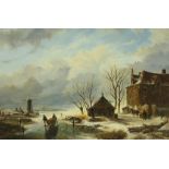 Kampen, W. van, winterlandschap, doek