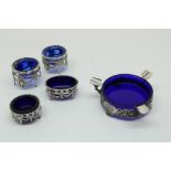 Lot blauw glas/ zilverwerk