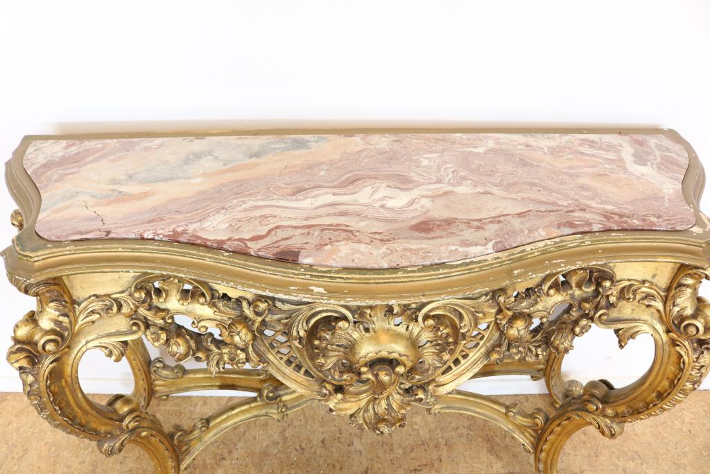 Verguld Louis XV-stijl console tafel - Image 2 of 6