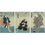 Houtsnede triptiek, Japan 19e eeuw