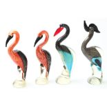 Lot van 4 glazen dierenvormen, flamingo