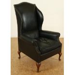 Zwart leren oorfauteuil