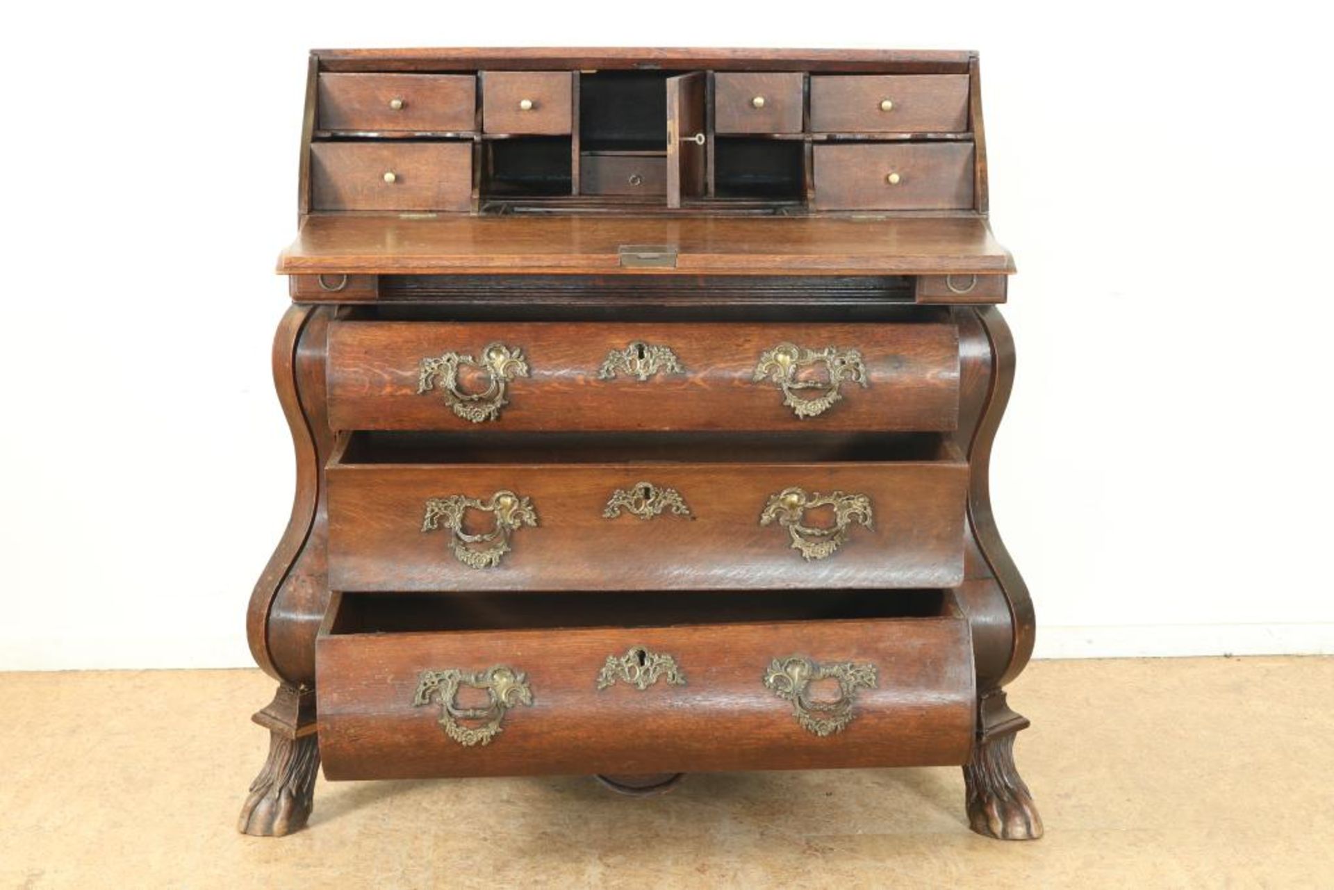 Eiken dubbelgebogen secretaire - Image 2 of 5