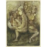 Onbekend, figuren in kamer, litho