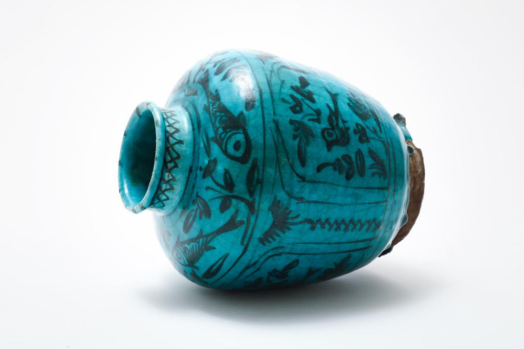 Antieke Perzische vaas blauw glazuur - Image 2 of 3