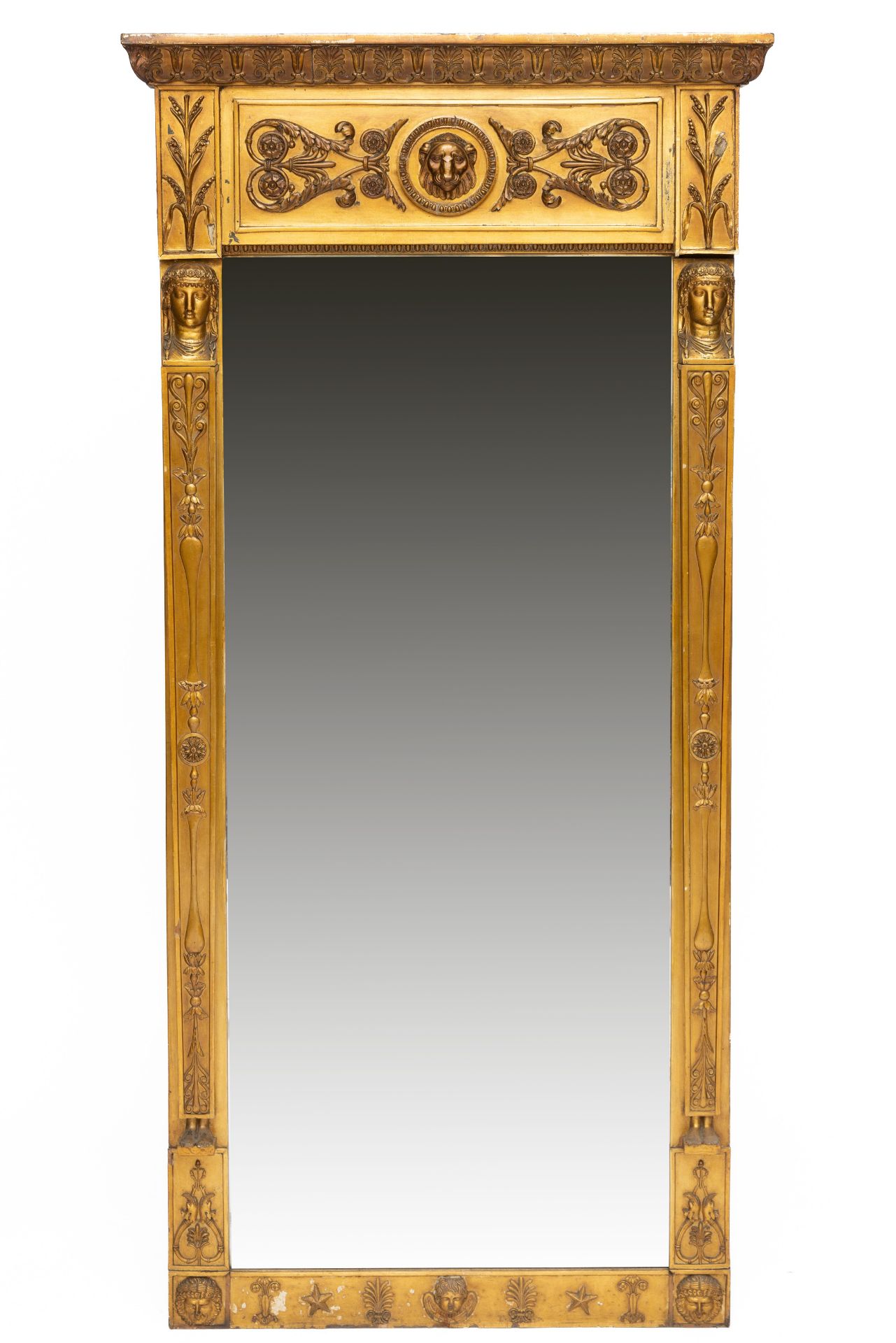 Rechthoekige spiegel in verguld houten lijst, Empire,