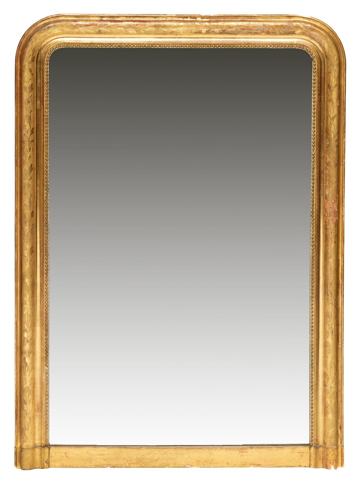 Spiegel in verguld en gebronsd grenenhouten lijst, ca. 1900,
