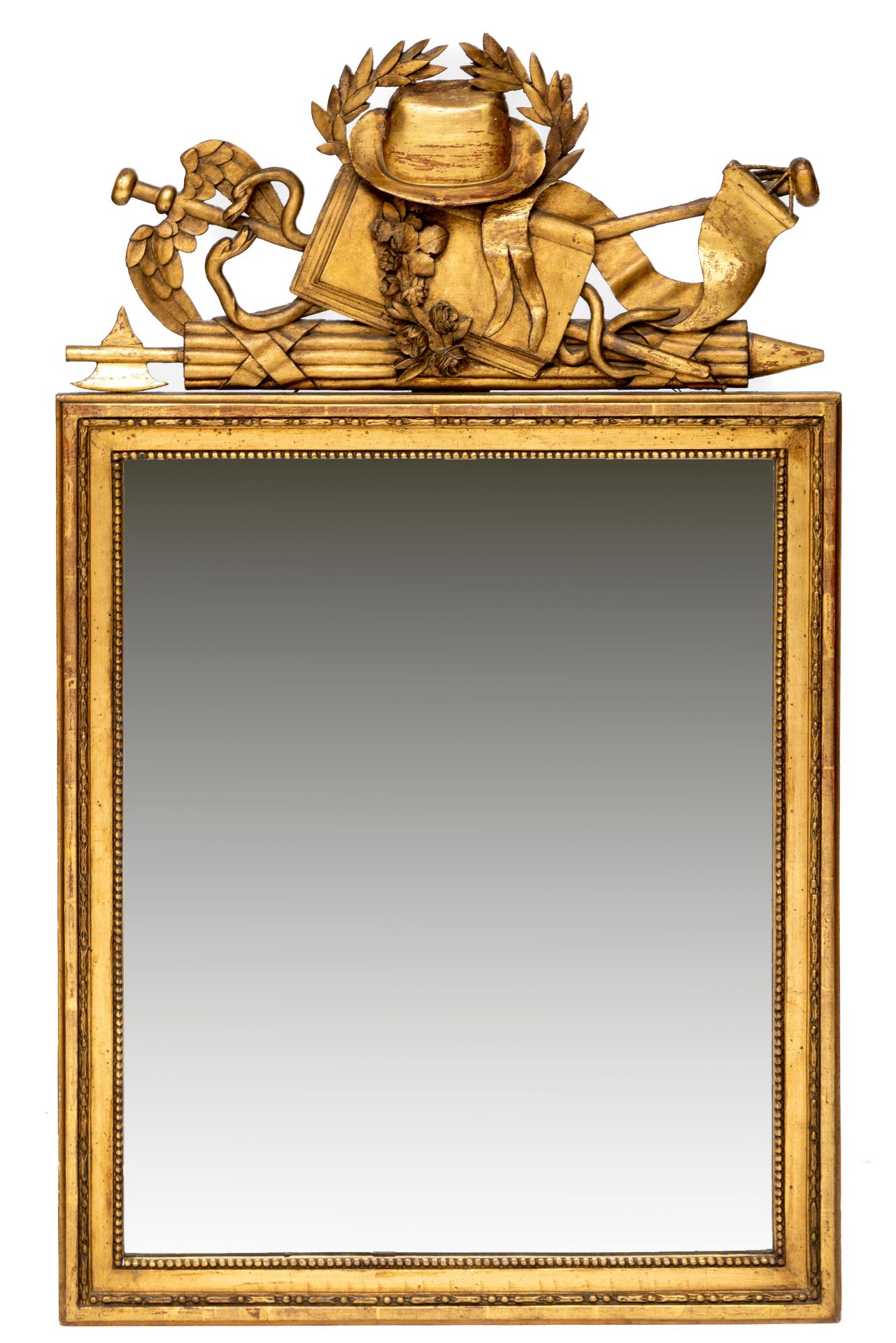 Frankrijk, rechthoekige spiegel in verguld lindenhouten lijst, Louis XVI, 18e eeuw,