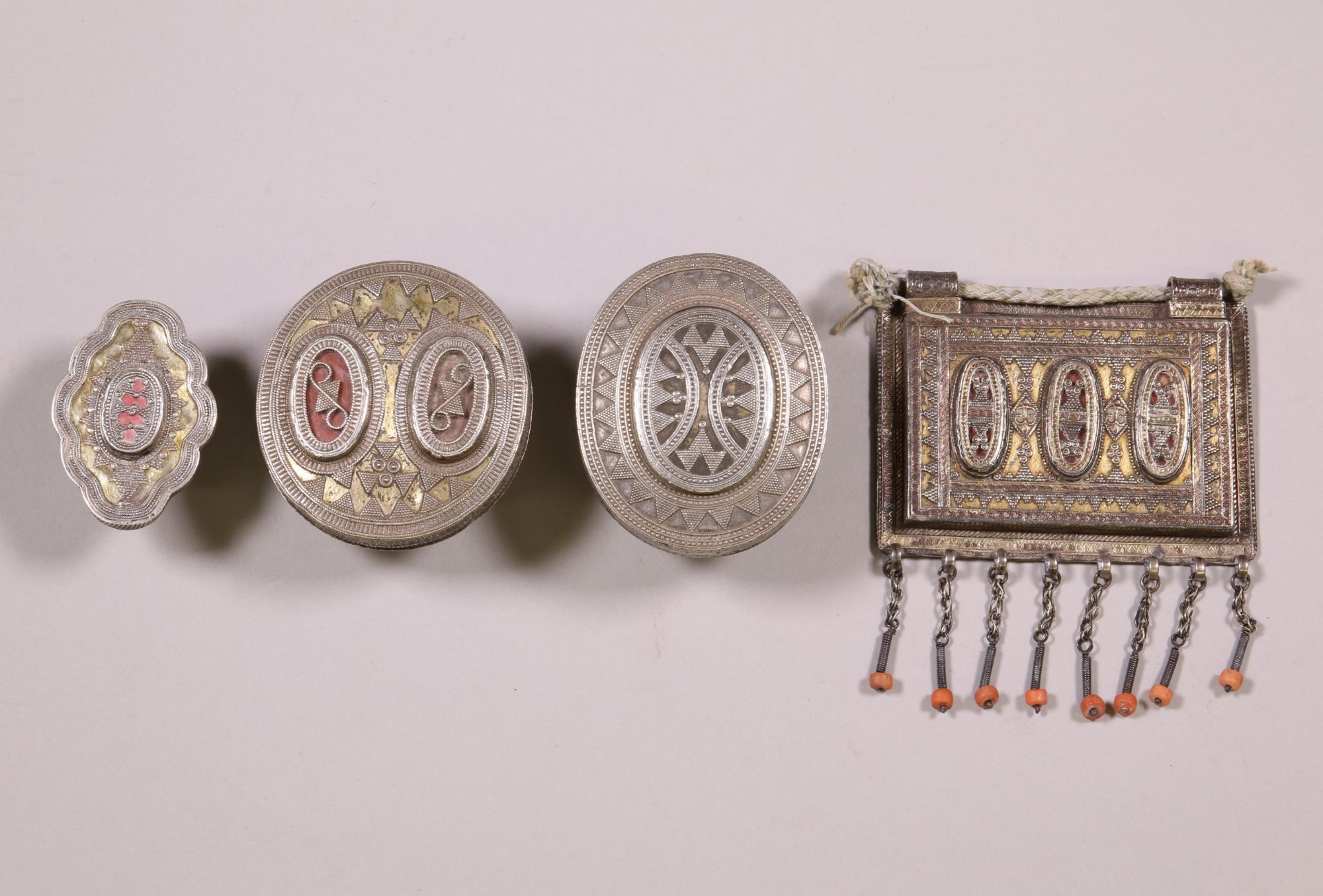 Kazachstan, three rings, zhuzik and a amulet container;