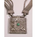 Nepal, silver necklace with an amulet box and a silver buckle, 18e-19e century