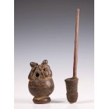 Cameroon, Bamum, earthenware pipe and a earthenware pot
