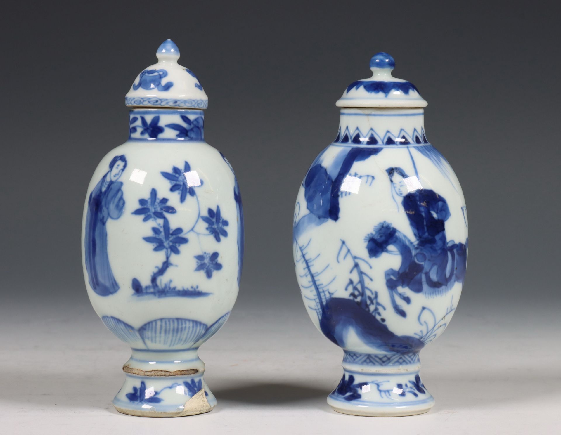 China, twee blauw-wit porseleinen theebusjes, Kangxi periode (1662-1722) en later, - Bild 3 aus 13