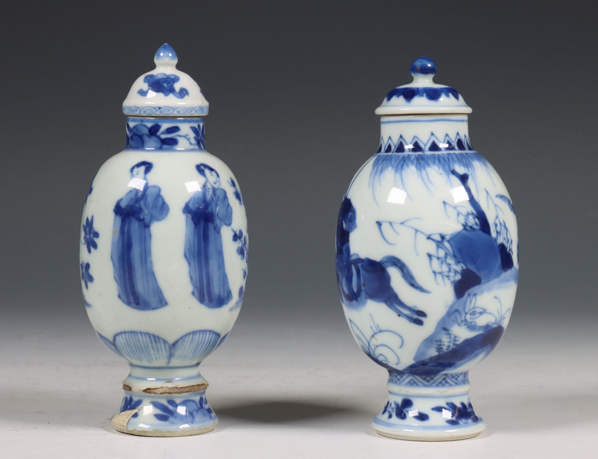 China, twee blauw-wit porseleinen theebusjes, Kangxi periode (1662-1722) en later, - Bild 2 aus 13