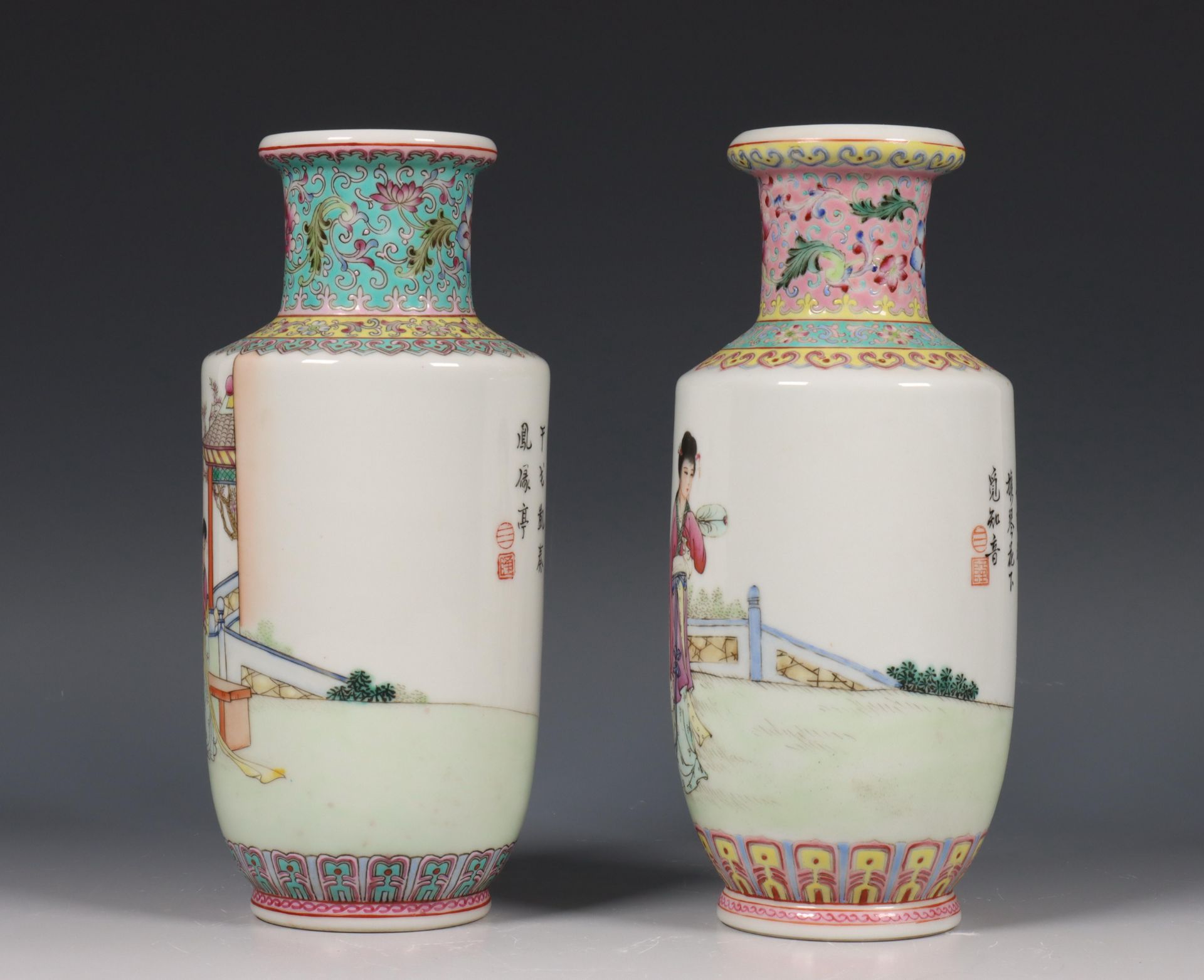 China, twee famille rose porseleinen vaasjes, modern, - Bild 3 aus 6