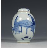 China, blauw-wit porseleinen theebusje, Kangxi periode (1662-1722),