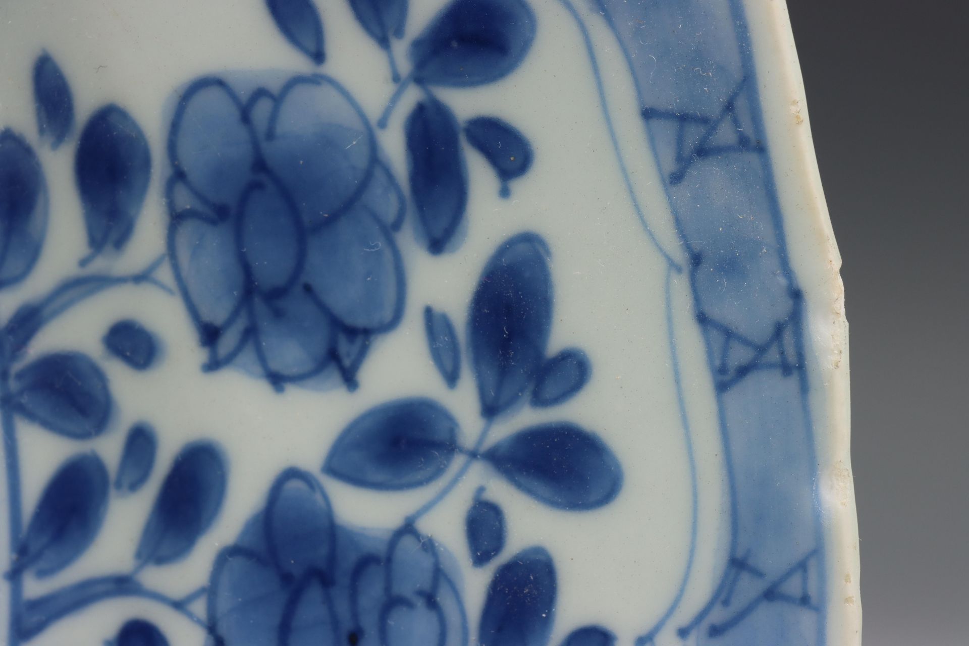 China, blauw-wit porseleinen 'lotus' bord, Kangxi periode (1662-1722), - Bild 4 aus 5