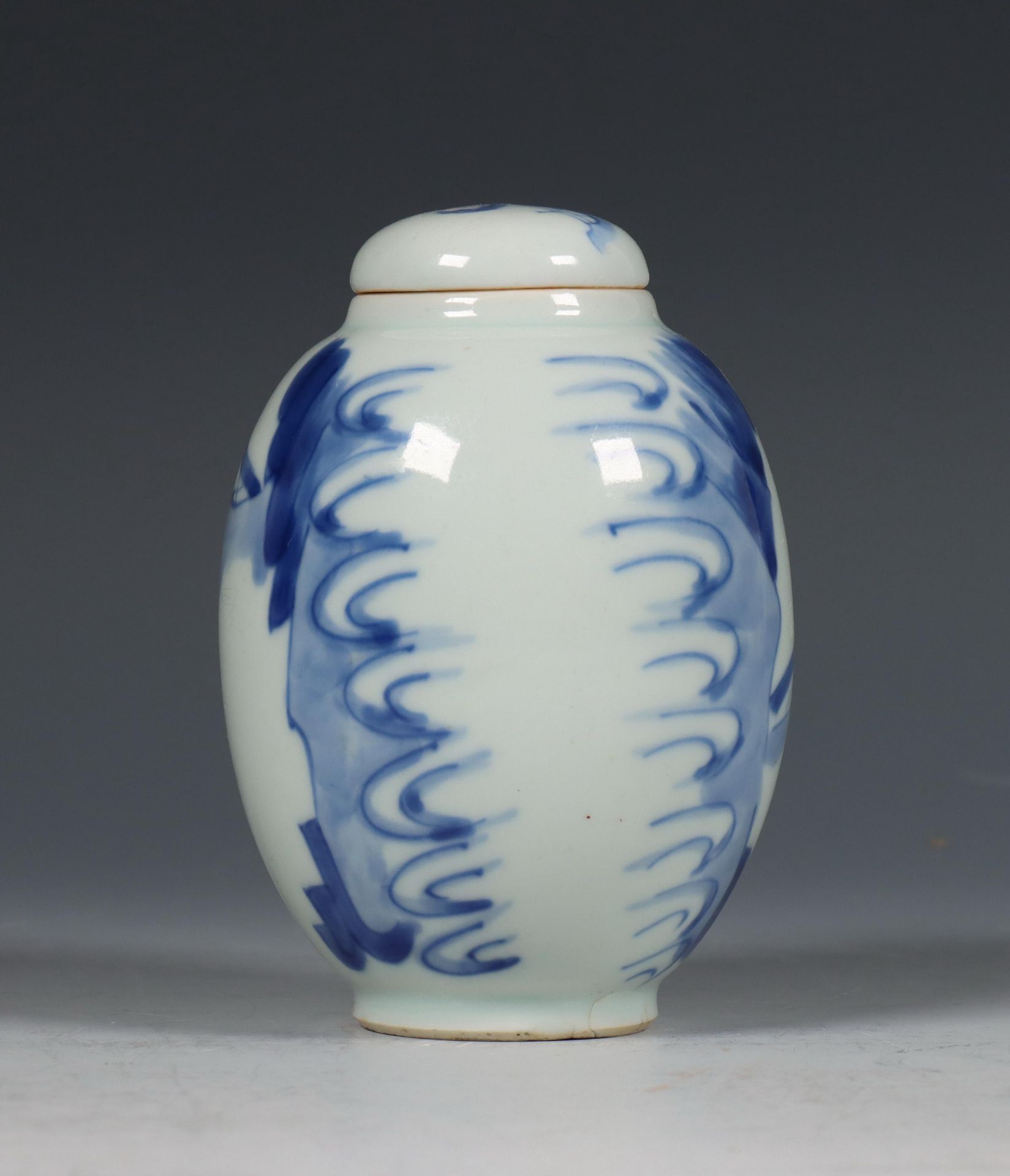 China, blauw-wit porseleinen theebusje, Kangxi periode (1662-1722), - Bild 4 aus 6