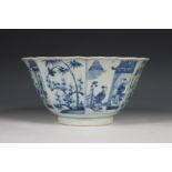China, paar achtkantige blauw-wit porseleinen kommen, Kangxi periode (1662-1722),