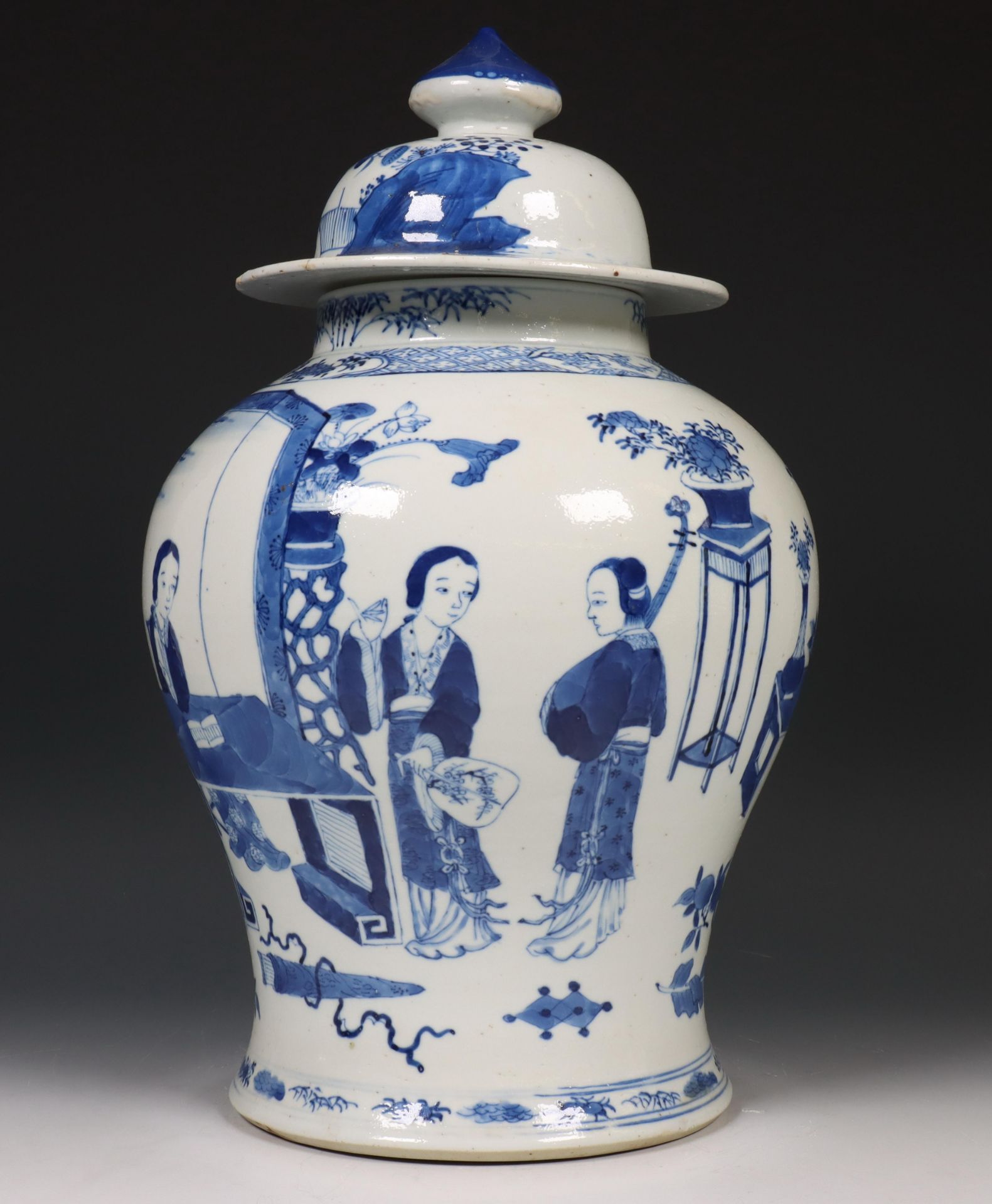 China, blauw-wit porseleinen baluster dekselvaas, modern, - Bild 3 aus 6