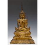Thailand, verguld bronzen figuur van Boeddha, Rattanakosin periode, circa 1900,