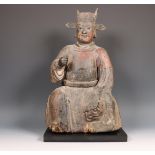 China, gelakt houten figuur van Guandi, Ming-dynastie (1368-1644),