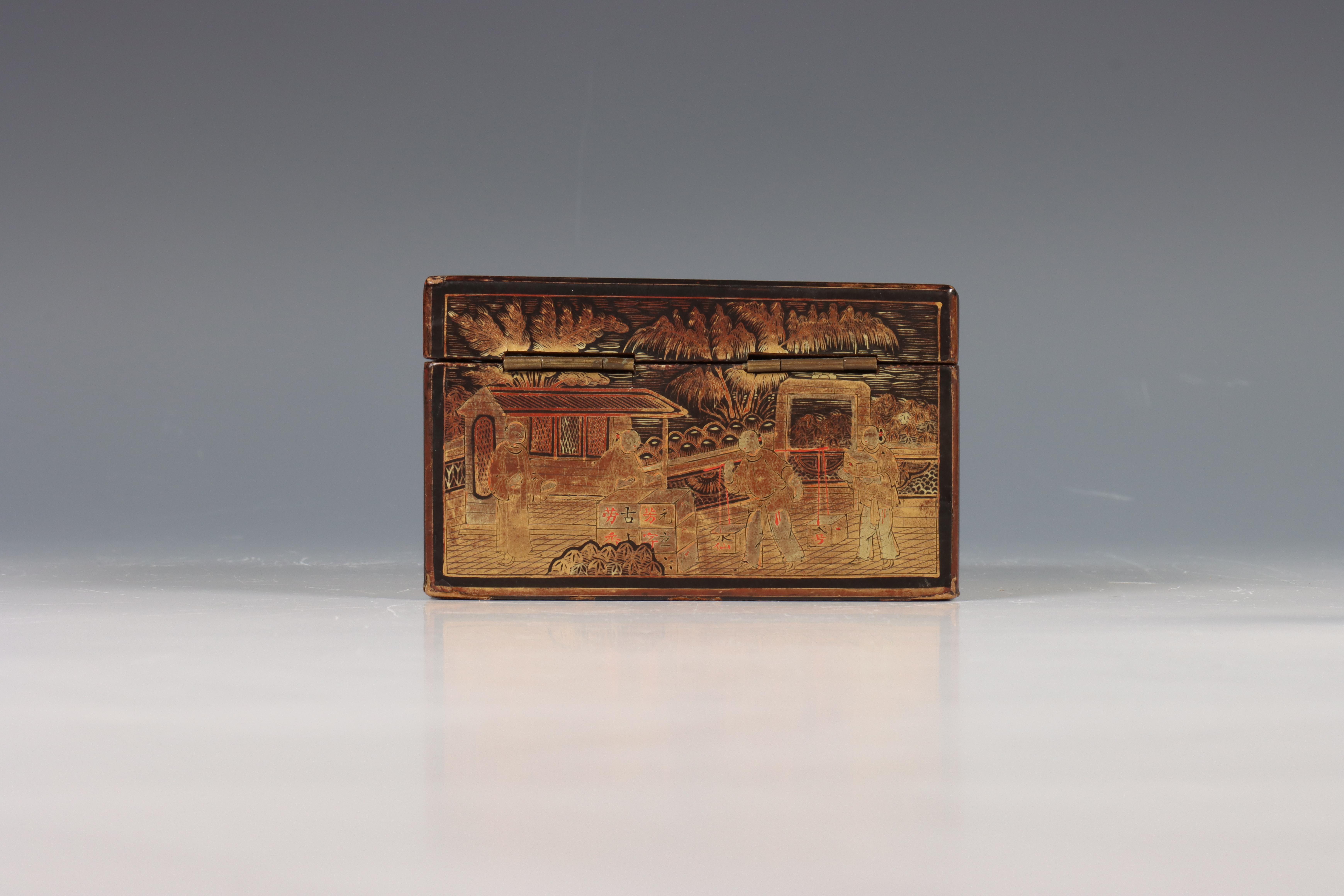China, export zwart- en goud gelakt doosje, 19e eeuw, - Image 7 of 8
