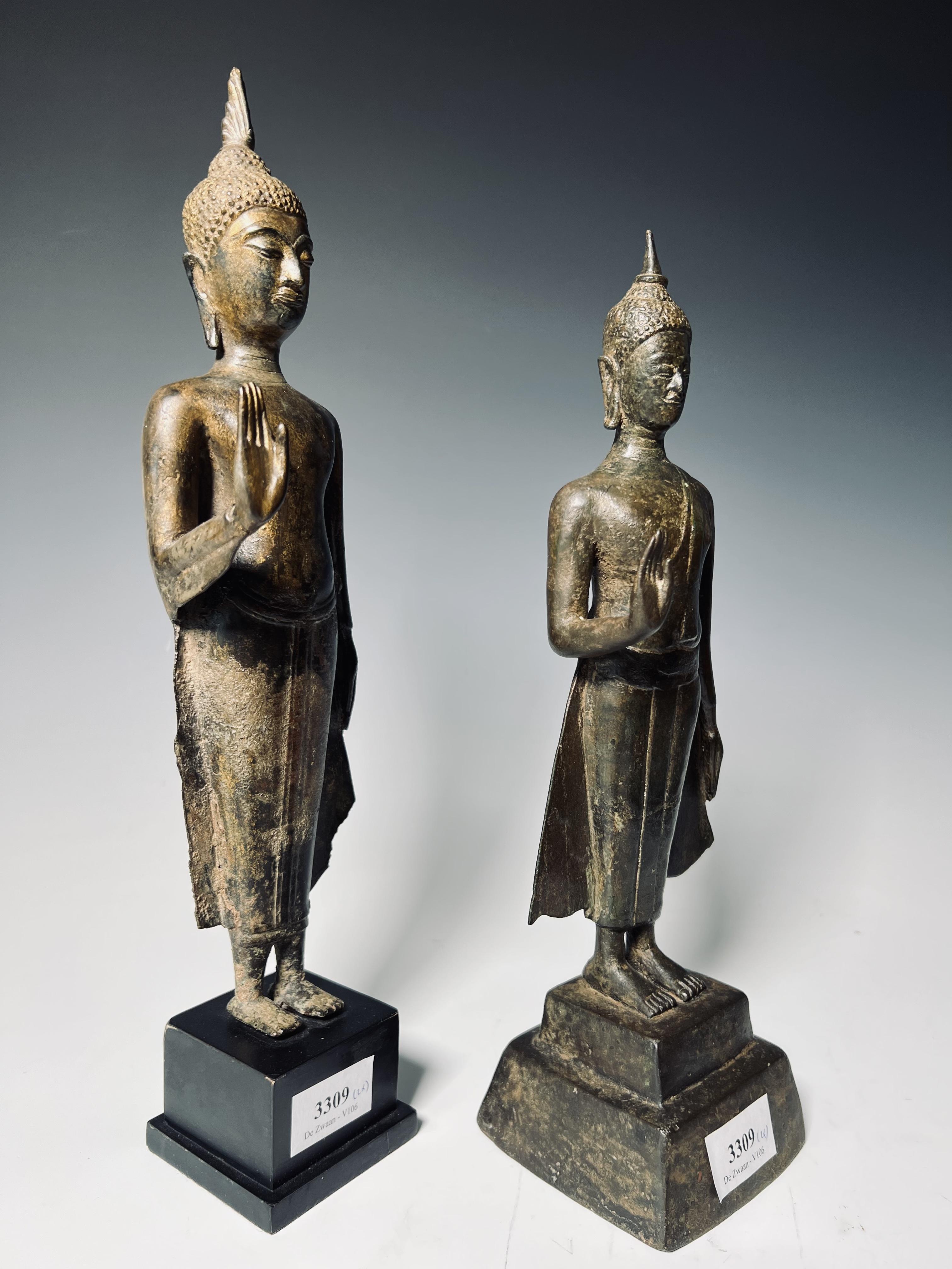 Thailand, twee Ayutthaya bronzen figuren van Boeddha, circa 16e eeuw, - Image 4 of 6