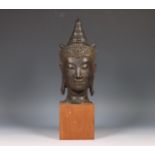 Thailand, Ayutthaya-stijl bronzen hoofd van Boeddha, 19e/20e eeuw,
