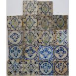 Divers blauw en polychroom aardewerk bloemendecortegels, vroeg 17e eeuw;