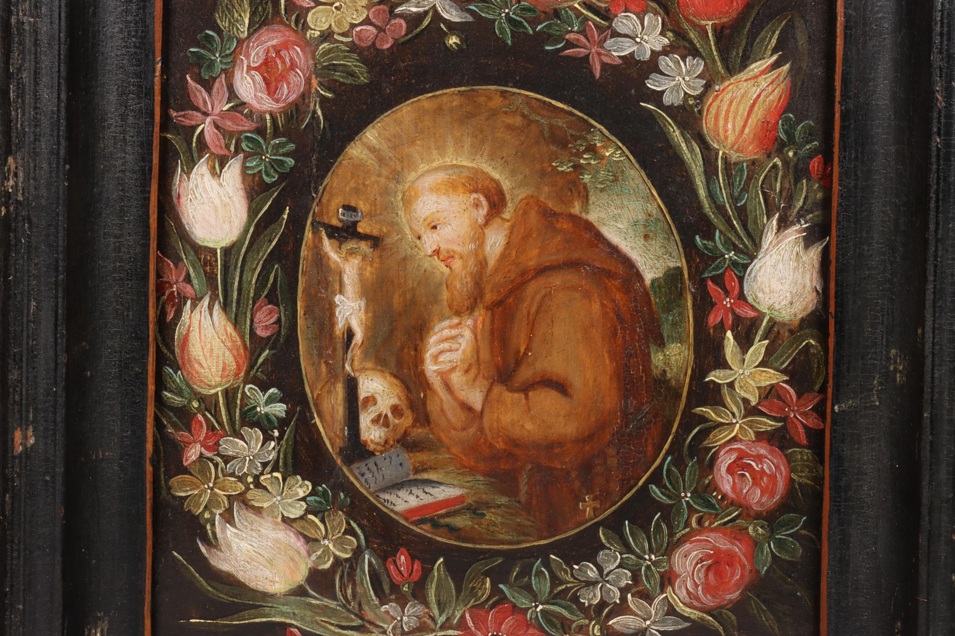 Religieuze schildering op paneel in 17e eeuwse trant; - Image 2 of 3